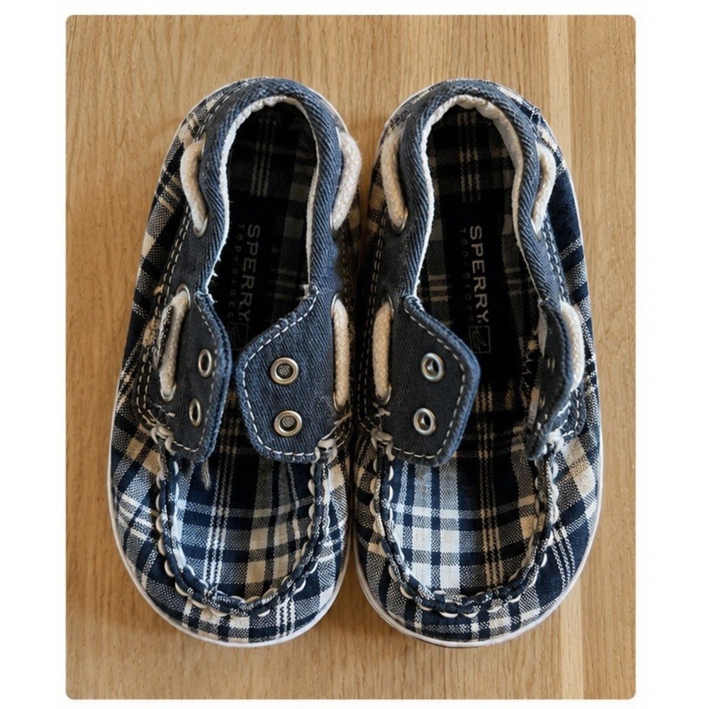 Sperry Top-Sider Bahama Crib Boat Shoes Navy Blue Plaid Size 3M PB33708